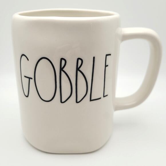 Rae Dunn GOBBLE by Magenta #192 Turkey White Coffee Tea Mug Black Letters - Picture 1 of 6